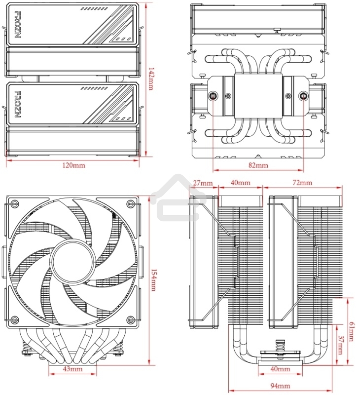 Устройство охлаждения(кулер) ID-Cooling Frozn A620 ARGb черный 120мм алюминий+медь 2000rpm 30db 4-pin 270W 154мм