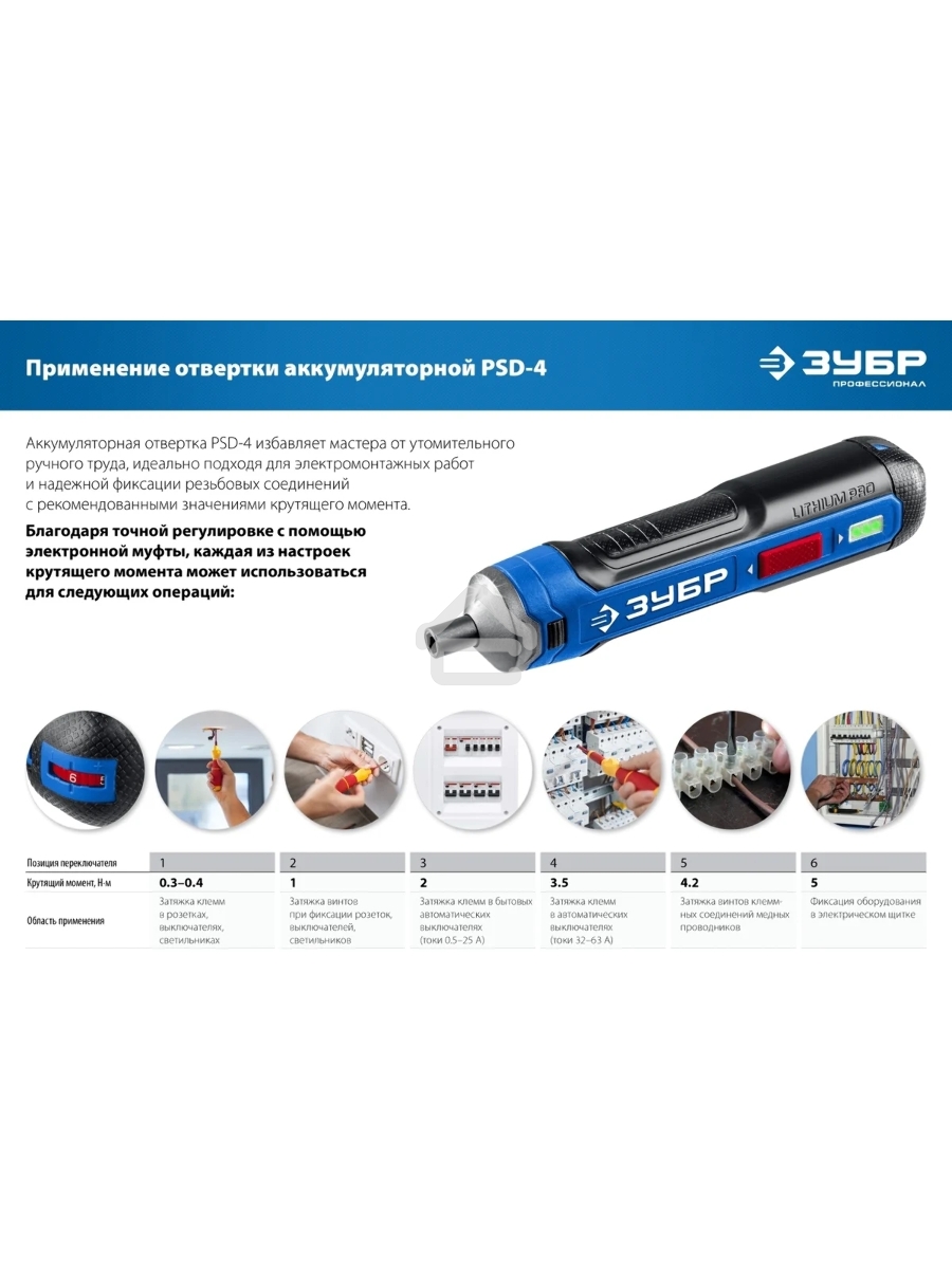 Отвертка аккумуляторная 4 Vmax, в кейсе с набором 33 бит ЗУБР Профессионал  PSD-4S
