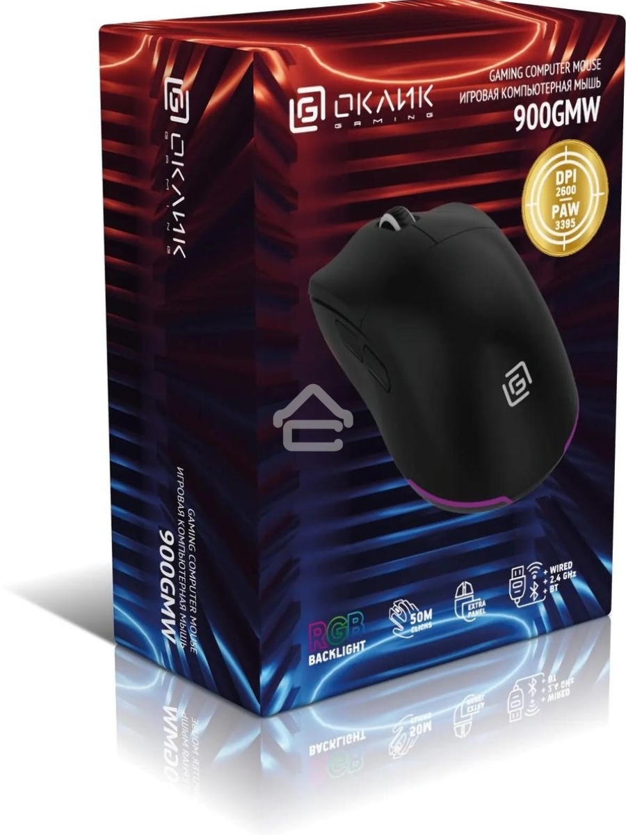 Мышь беспроводная Oklick 900GMW черный, 26000 dpi, радиоканал, Bluetooth, USB, кнопки - 6