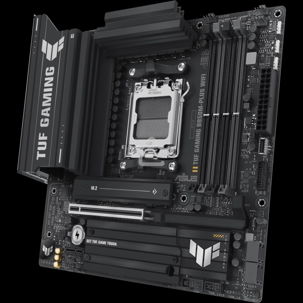 Материнская плата ASUS TUF GAMING B850M-PLUS WIFI, AM5, AMD B850, 4xDDR5, 4xSATA, 3xM.2, 1xPCIe 4.0 x16, 1xHDMI, 1xDP, 1x 2.5Gb LAN, 1xUSB-C 20Gbps, 3xUSB-A 10Gbps, 4xUSB-A 5Gbps, 4xUSB-A 2.0, 7.1, micro-ATX