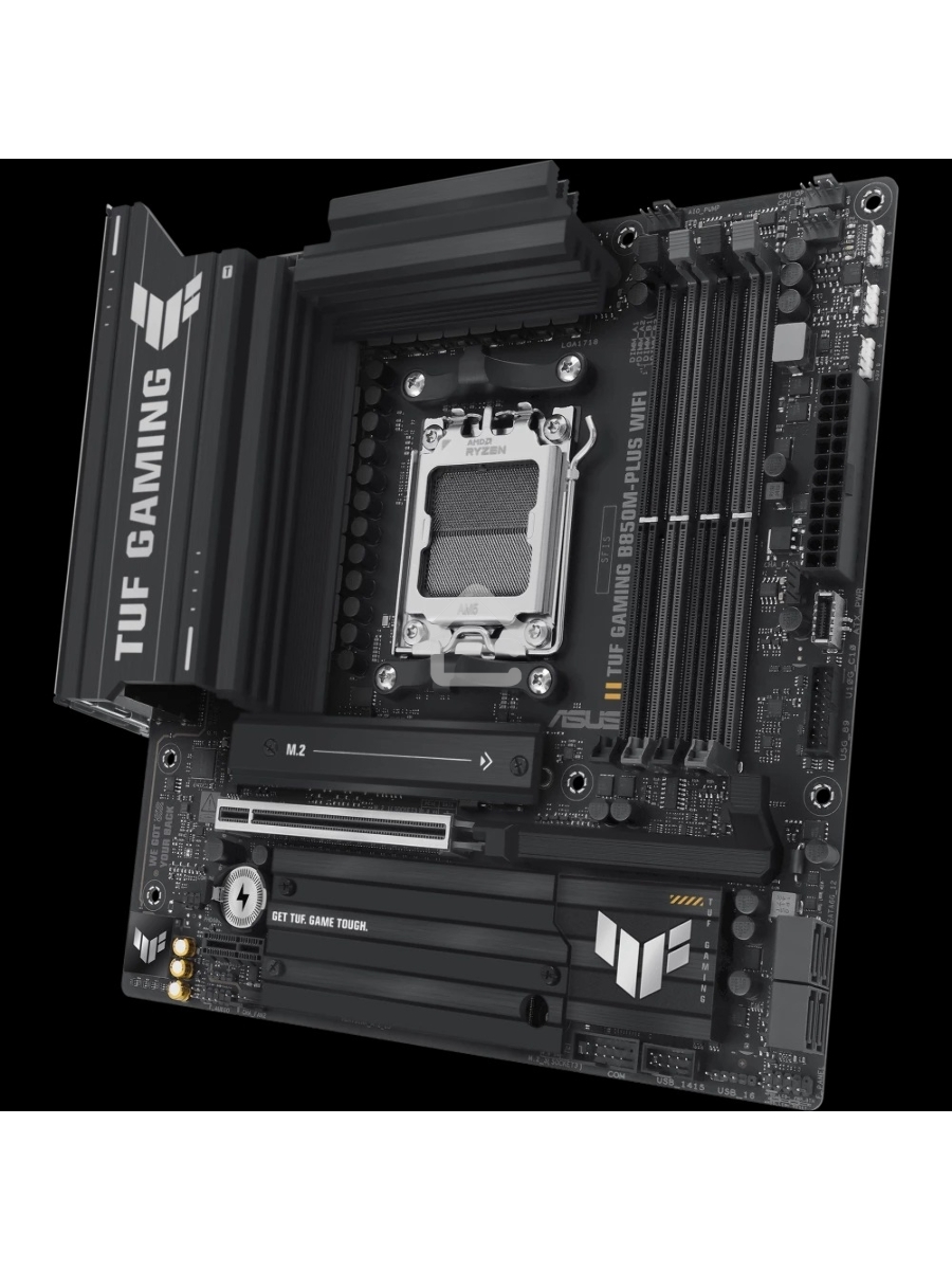 Материнская плата ASUS TUF GAMING B850M-PLUS WIFI, AM5, AMD B850, 4xDDR5, 4xSATA, 3xM.2, 1xPCIe 4.0 x16, 1xHDMI, 1xDP, 1x 2.5Gb LAN, 1xUSB-C 20Gbps, 3xUSB-A 10Gbps, 4xUSB-A 5Gbps, 4xUSB-A 2.0, 7.1, micro-ATX