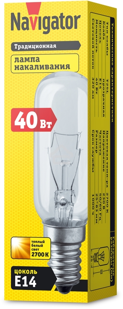 Лампа накаливания Navigator NI-T25L-40-230-E14-CL