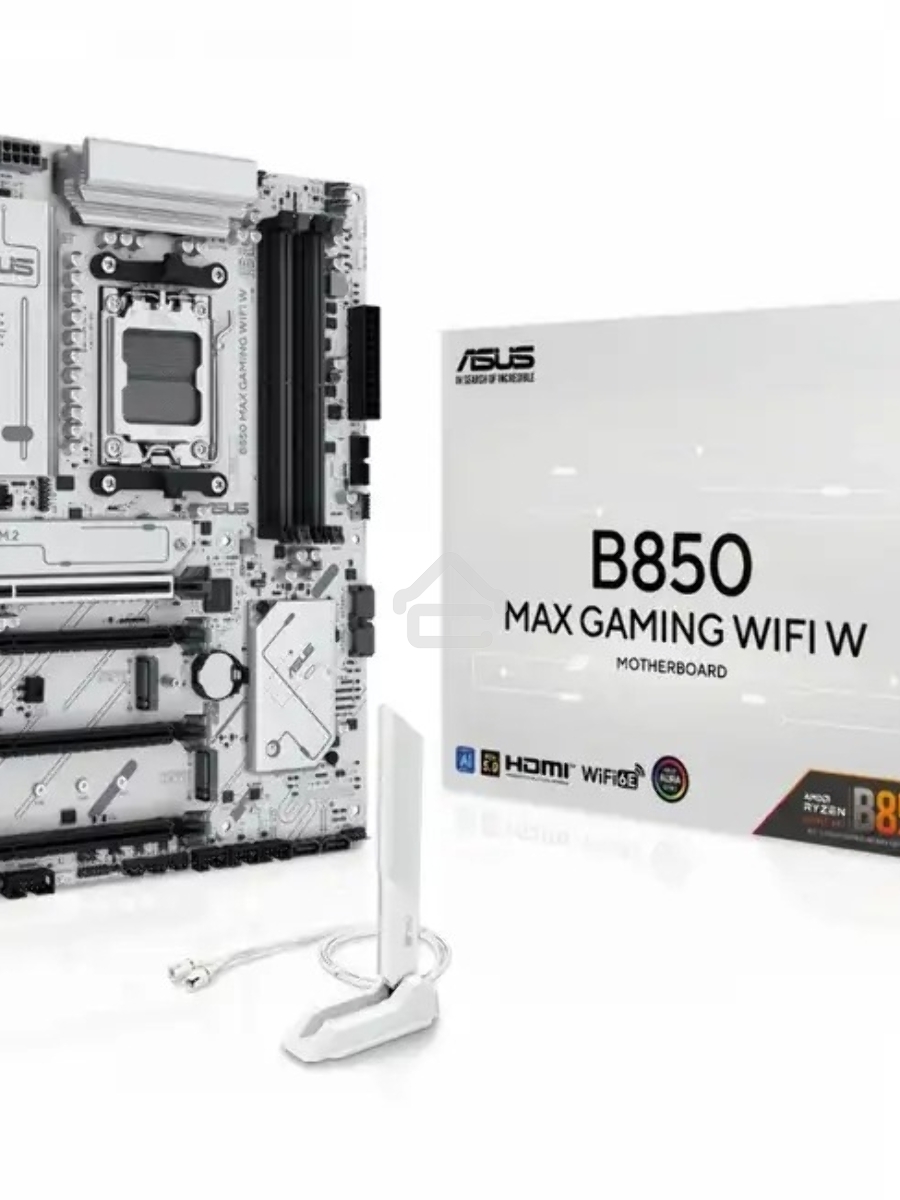Материнская плата ASUS B850 MAX GAMING WIFI W, AM5, AMD B850, 4xDDR5, 4xSATA, 3xM.2, 1xPCIe 5.0 x16, 1xPCIe 4.0 x4, 2xPCIe 3.0 x1, 1xDisplayPort, 1xHDMI, 1x2.5Gb LAN, Wi-Fi 6E, Bluetooth 5.3, 1xUSB-C 10Gbps, 3xUSB-A 10Gbps, 2xUSB-A 5Gbps, 2xUSB-A 2.0, 3x3