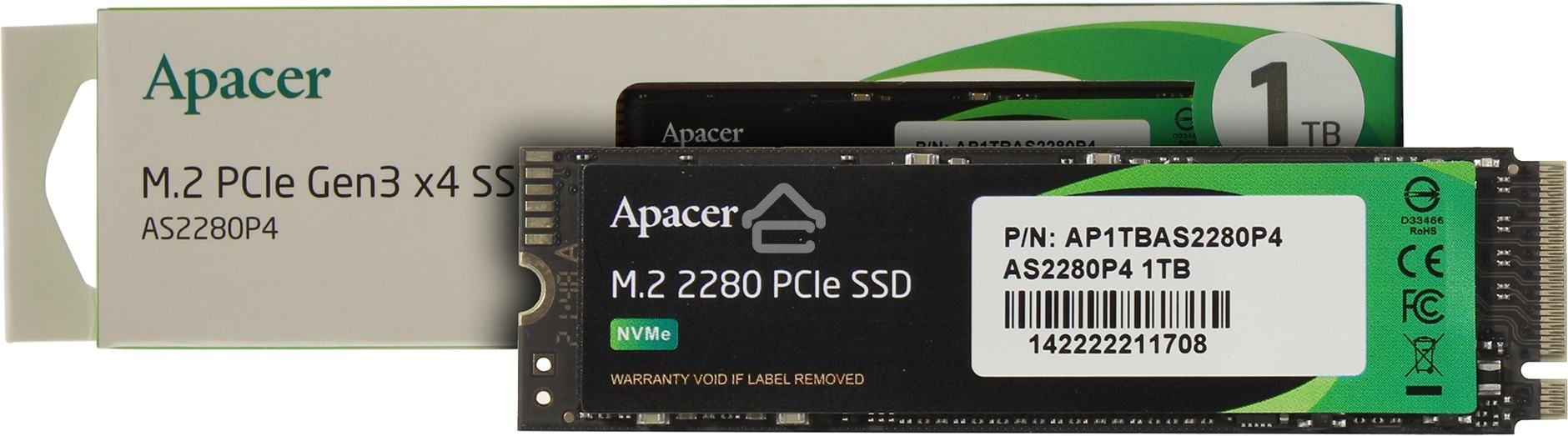 Накопитель SSD Apacer 1Tb, M.2 2280, AS2280P4 PCIe 3.0 x4, NVMe, R/W 3000/2000