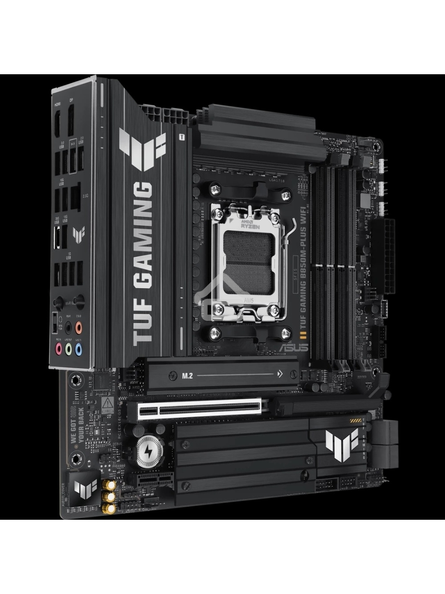 Материнская плата ASUS TUF GAMING B850M-PLUS WIFI, AM5, AMD B850, 4xDDR5, 4xSATA, 3xM.2, 1xPCIe 4.0 x16, 1xHDMI, 1xDP, 1x 2.5Gb LAN, 1xUSB-C 20Gbps, 3xUSB-A 10Gbps, 4xUSB-A 5Gbps, 4xUSB-A 2.0, 7.1, micro-ATX