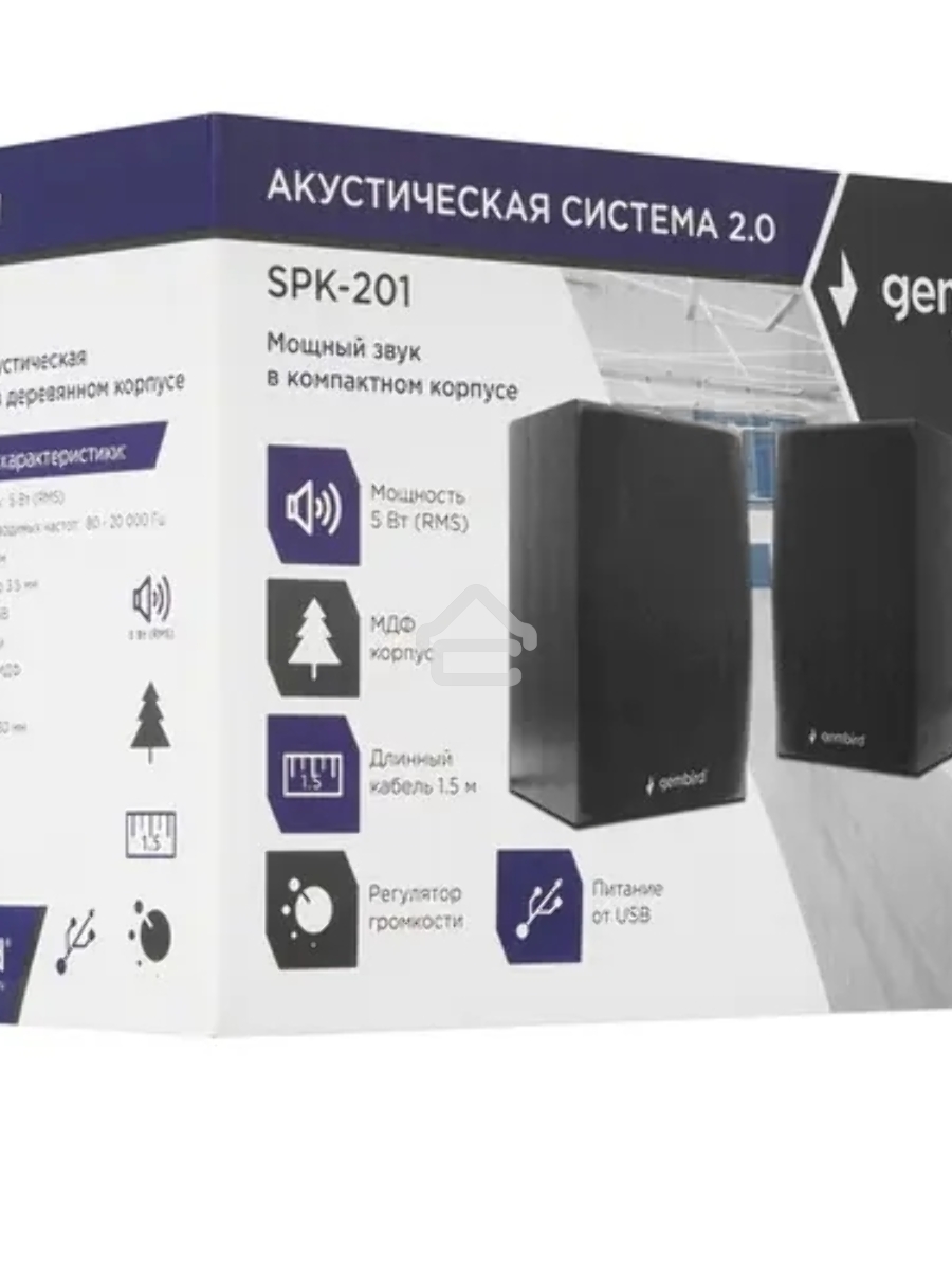 Колонки Gembird SPK-201, черный МДФ,2х2,5 Вт, регулятор громкости, USB