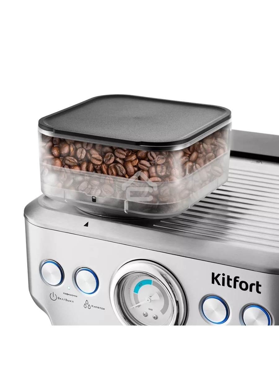 Кофеварка рожковая Kitfort KT-755 серебристый, исп. кофе - зерновой/молотый, 2.7 л, 1620 Вт, 20 Бар