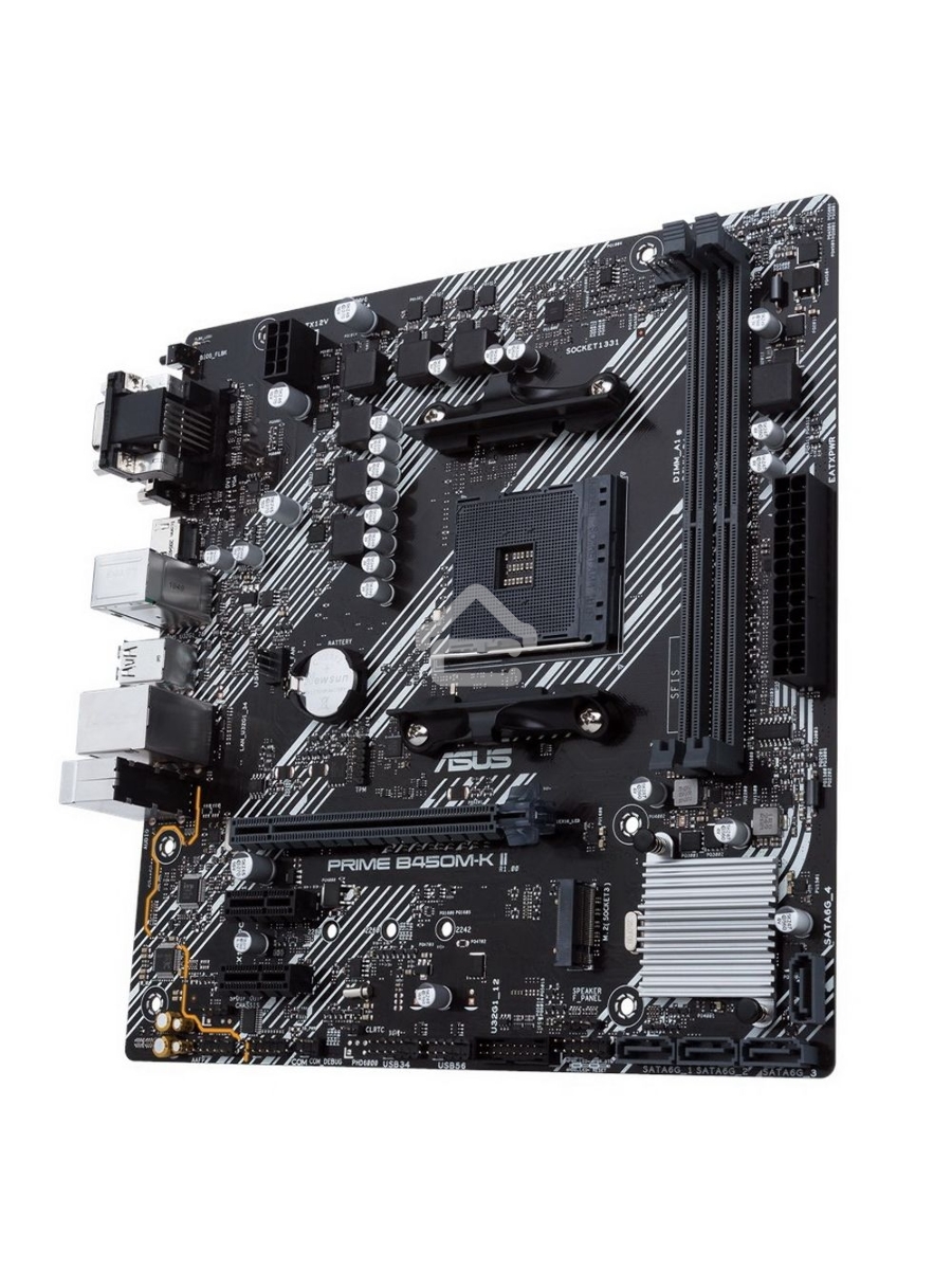 Материнская плата ASUS PRIME B450M-K II, Socket AM4, AMD B450, 2xDDR4, 4xSATA, 1xM.2, 1xPCIe 3.0 x16, 2xPCIe x1, 1xDVI-D, 1xHDMI, 1xVGA, 1x 1Gb LAN, 4xUSB-A 3.2 Gen 1, 2xUSB-A 2.0, 3x3.5 мм, 7.1, mATX