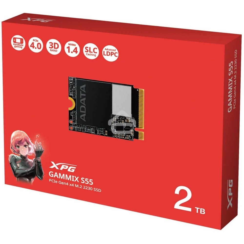 Накопитель SSD ADATA XPG GAMMIX S55, 2000 Gb, PCIe 4.0 x4, M.2 2230, NVMe, R/W 5000/3200, без радиатора