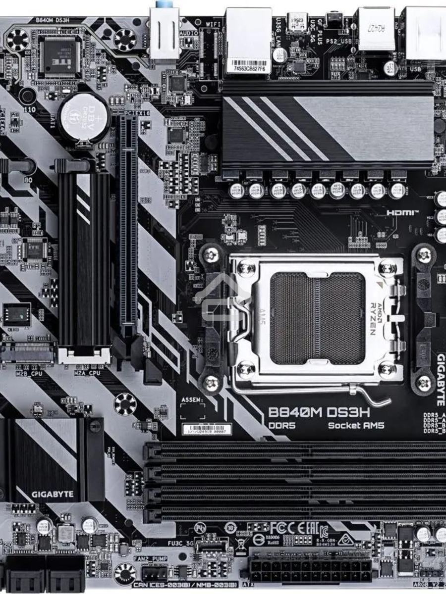 Материнская плата Gigabyte B840M DS3H, AM5, AMD B840, 4xDDR5, 4xSATA, 2xM.2, 1xPCIe 4.0 x16, 1xPCIe 3.0 x4, 2xDP, 1xHDMI, 1x2.5Gb LAN, 3xUSB-A 5Gbps, 8xUSB-A 2.0, 1xUSB-C 5Gbps, 3x3.5 мм, 7.1, mATX