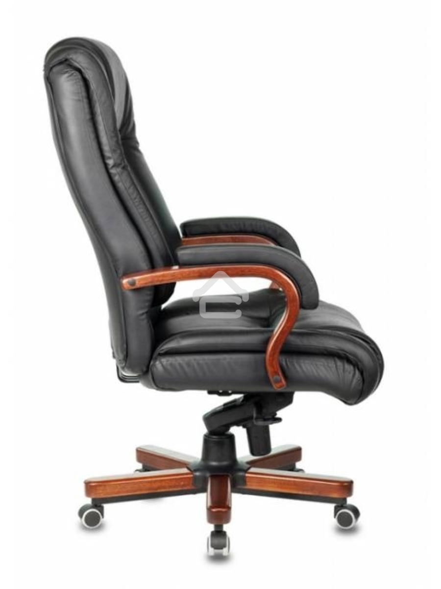 Кресло руководителя Бюрократ T-9925WALNUT/BLACK черный, кожа, крестовина дерево