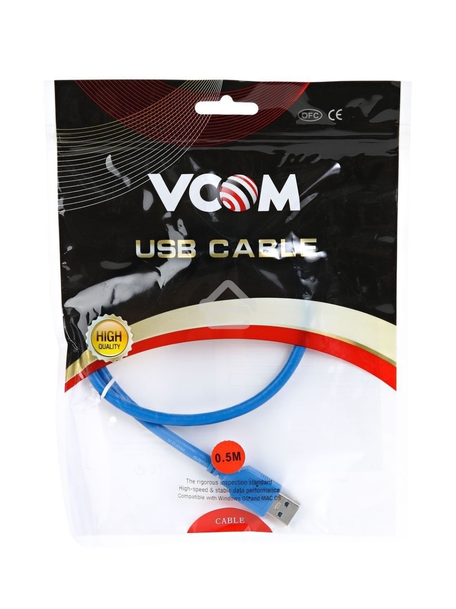Кабель AM/AF USB3.0 0.5m VCOM удлинитель USB 3.0, VUS7065-0.5M