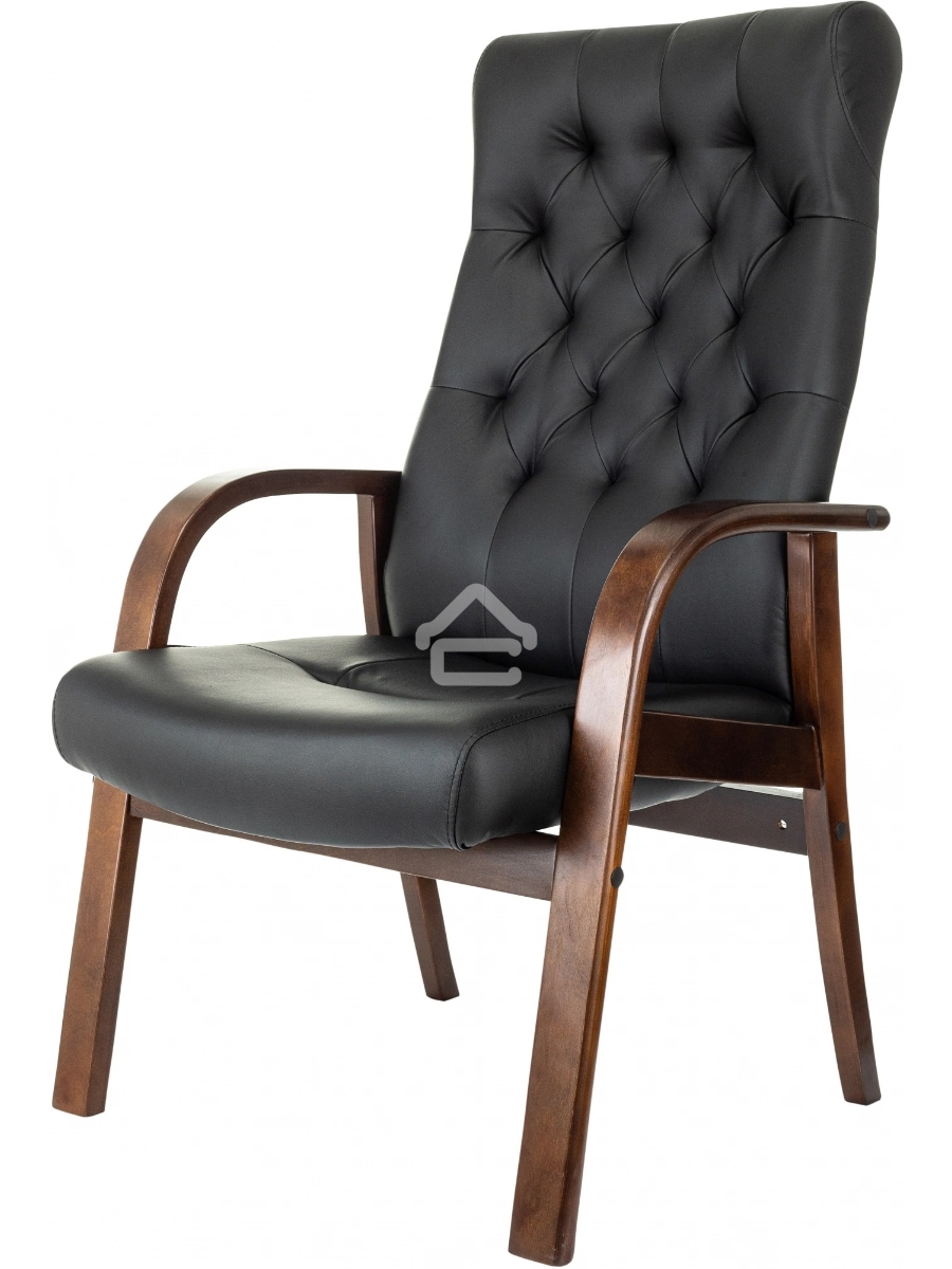 Кресло офисное Бюрократ T-9928WALNUT-CF черный, кожа, на ножках, дерево