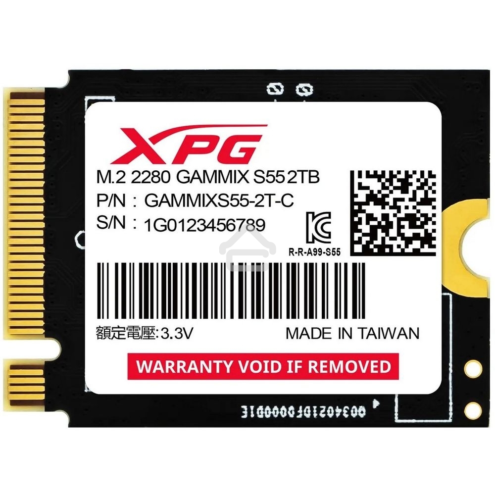 Накопитель SSD ADATA XPG GAMMIX S55, 2000 Gb, PCIe 4.0 x4, M.2 2230, NVMe, R/W 5000/3200, без радиатора