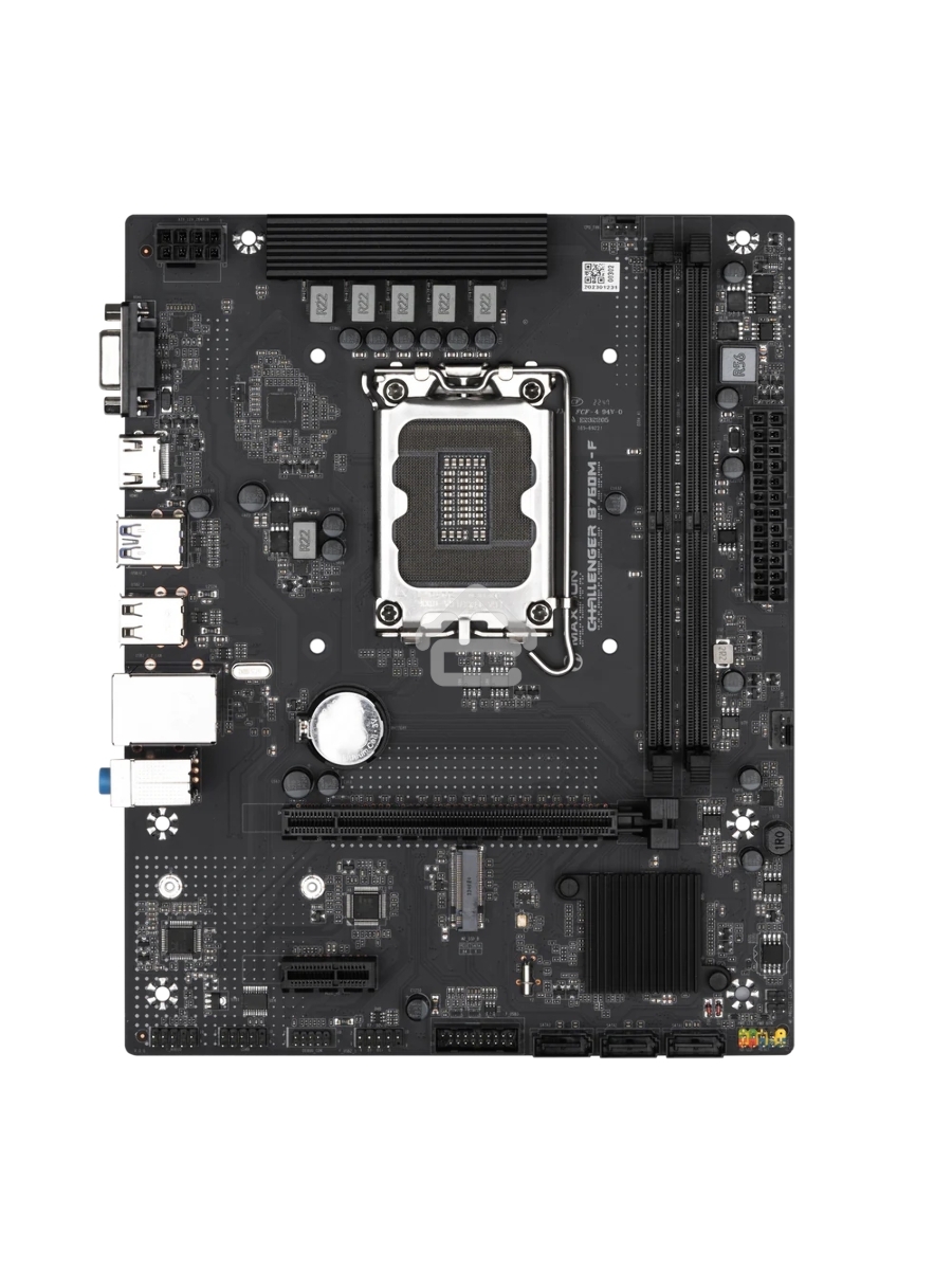 Материнская плата Maxsun Challenger B760M-F, LGA 1700, Intel B760, 2xDDR4, 3xSATA III, 2xM.2, 1xPCIe 4.0 x16, 1xHDMI, 1xVGA, 1xRJ-45 1Gb LAN, 2xUSB 3.2 Gen 1, 4xUSB 2.0, 3x3.5 мм, 5.1, mATX