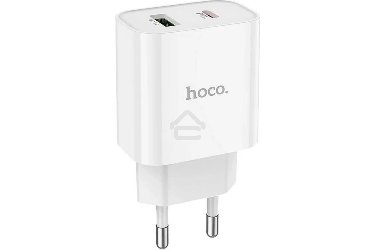 Блок питания (сетевой адаптер) HOCO C80A Plus с кабелем Type-C-Lightning, QC3.0, 20W, белый