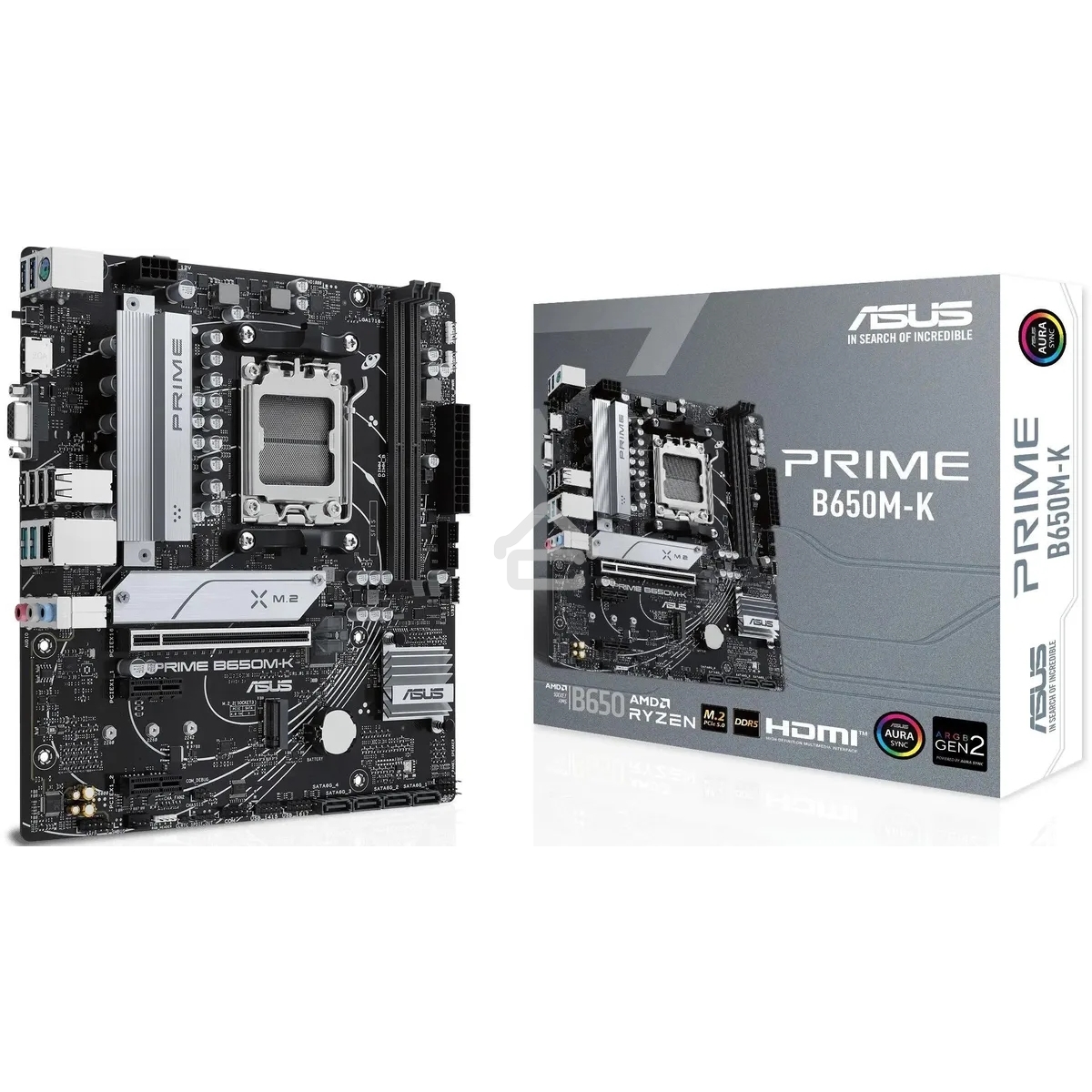 Материнская плата ASUS PRIME B650M-K, Socket AM5, AMD B650, 2xDDR5, 4xSATA, 2xM.2, 1xPCIe 4.0 x16, 2xPCIe 4.0 x1, 1xHDMI, 1xVGA, 1x 2.5Gb LAN, 4xUSB-A 2.0, 2xUSB-A 3.2 Gen 1, 2xUSB-A 3.2 Gen 2, 3x3.5 мм, 7.1, mATX