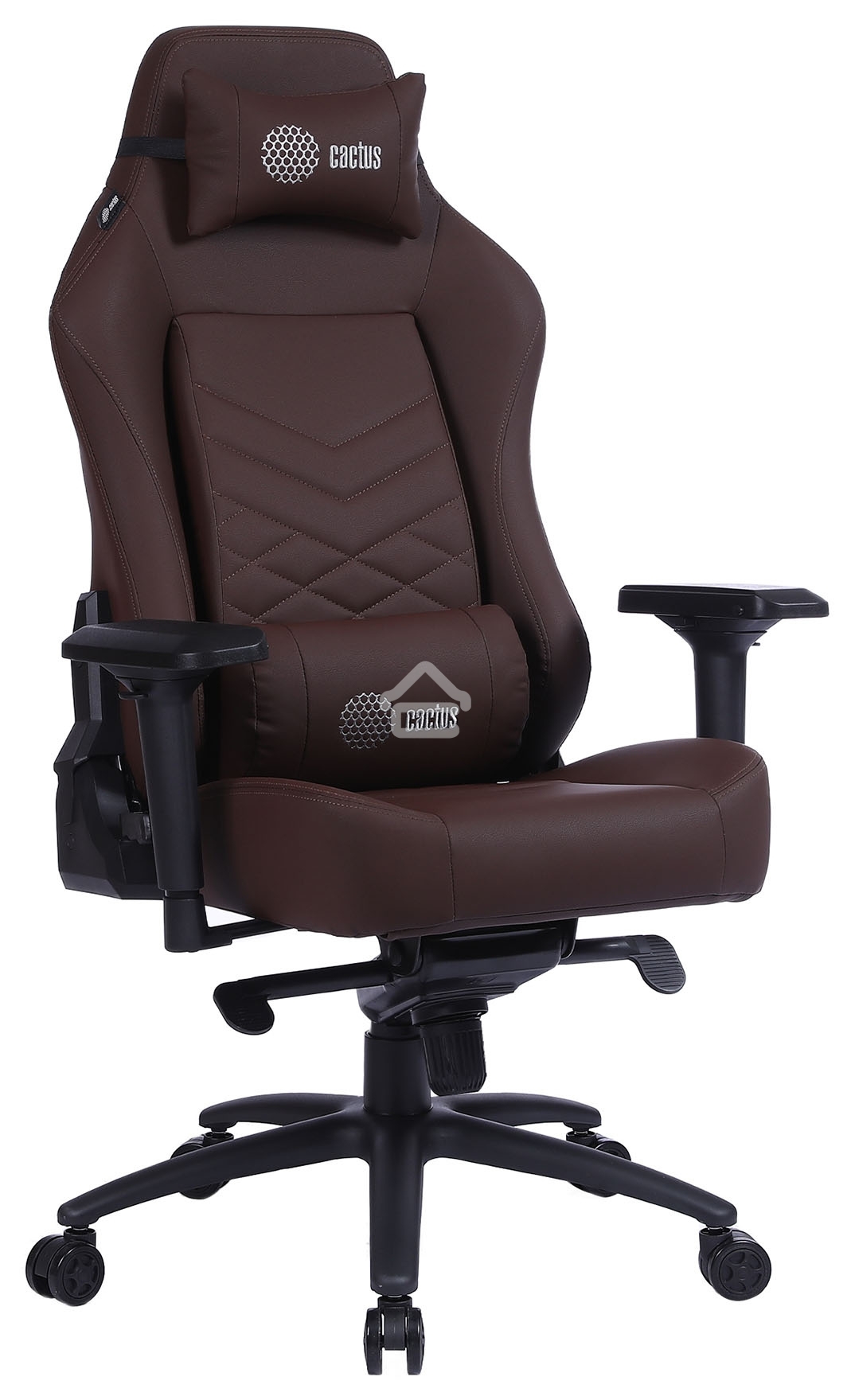 Кресло игровое Cactus CS-CHR-0112BR коричневый, сиденье коричневый, эко.кожа, с подголов. крестовина металл, пластик черный