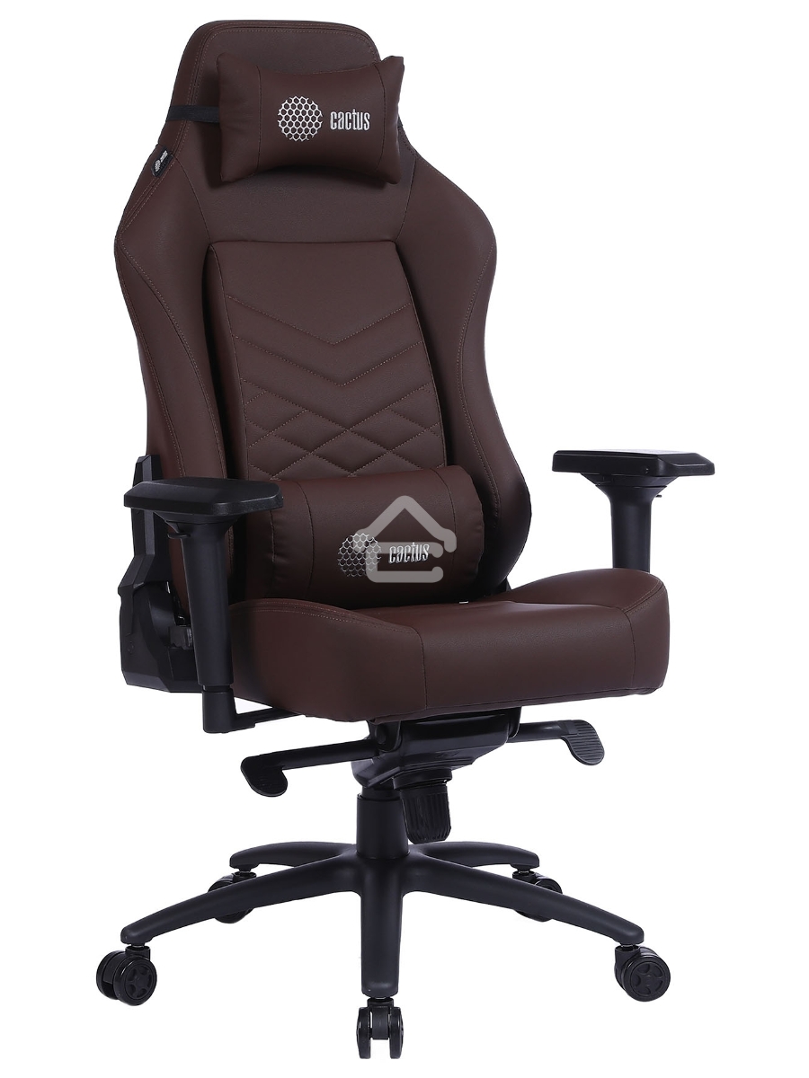 Кресло игровое Cactus CS-CHR-0112BR коричневый, сиденье коричневый, эко.кожа, с подголов. крестовина металл, пластик черный