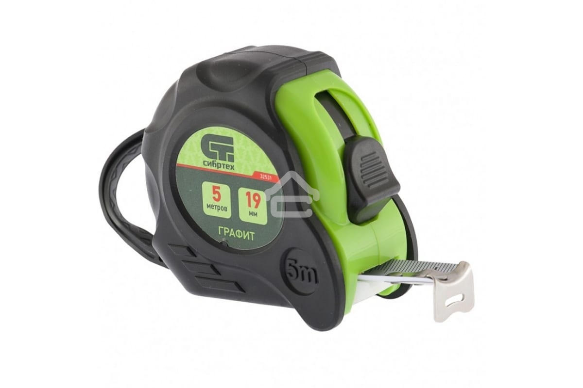 Рулетка Сибртех Графит, обрезиненный корпус, амортизатор, 5 м х 19 мм