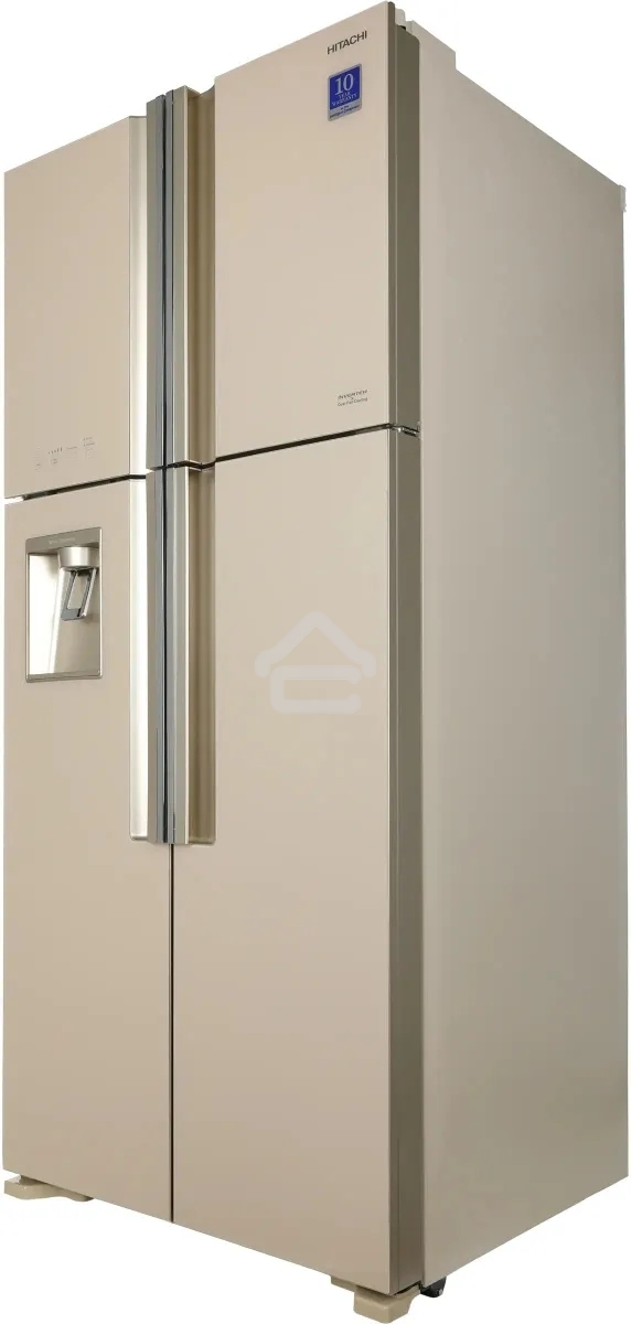 Холодильник Hitachi R-W660PUC7 GBE бежевый стекло двухкамерный инвертер 396/144л морозилка сверху, No Frost, Side by Side