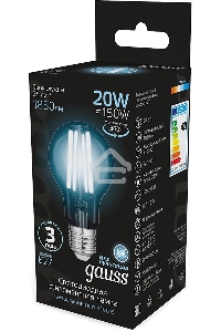 Лампа светодиодная Gauss Filament 20Вт цок.:E27 груша 220B св.свеч.бел.нейт. (упак.:10шт)