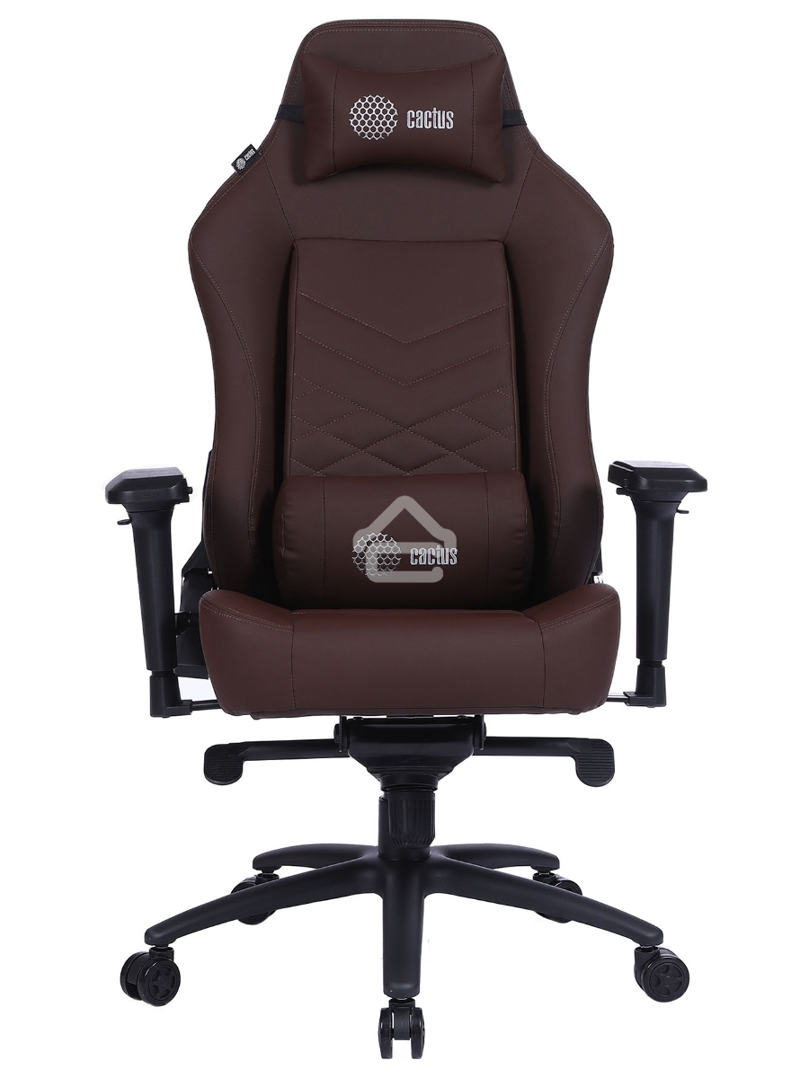 Кресло игровое Cactus CS-CHR-0112BR коричневый, сиденье коричневый, эко.кожа, с подголов. крестовина металл, пластик черный