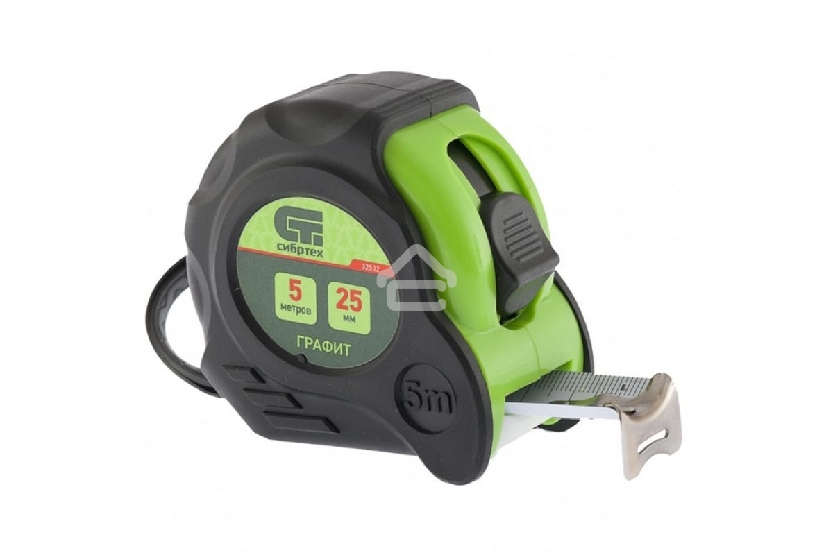 Рулетка Сибртех Графит, обрезиненный корпус, амортизатор, 5 м х 25 мм