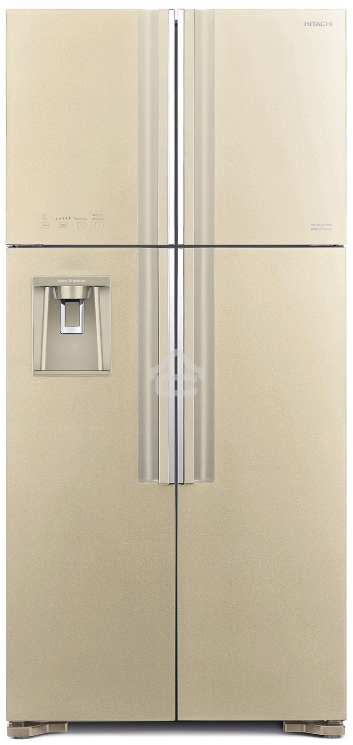 Холодильник Hitachi R-W660PUC7 GBE бежевый стекло двухкамерный инвертер 396/144л морозилка сверху, No Frost, Side by Side