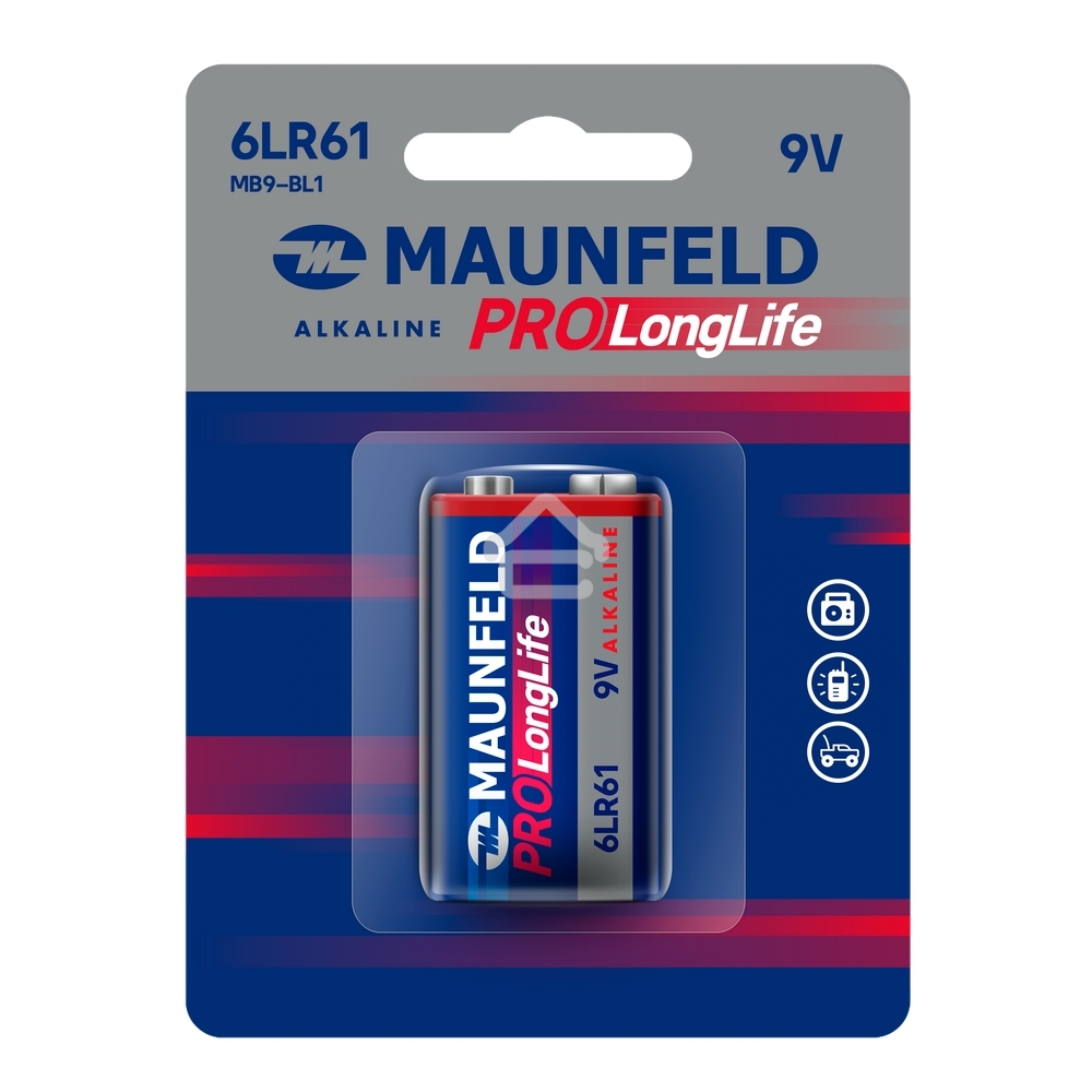 Батарейки Maunfeld PRO Long Life Alkaline 9V(6LR61) MB9-BL1, блистер 1 шт.