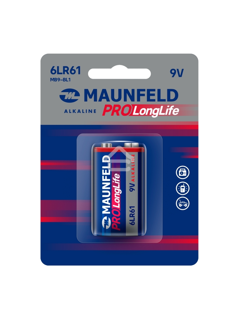 Батарейки Maunfeld PRO Long Life Alkaline 9V(6LR61) MB9-BL1, блистер 1 шт.