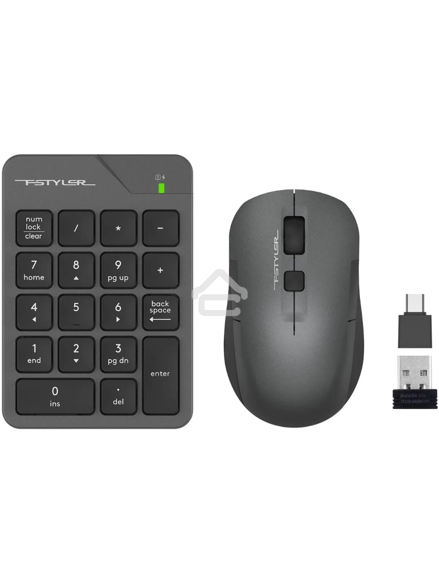 Числовой блок + мышь A4Tech Fstyler FG1600C Air клав:серый мышь:серый/черный USB беспроводная slim (FG1600C)