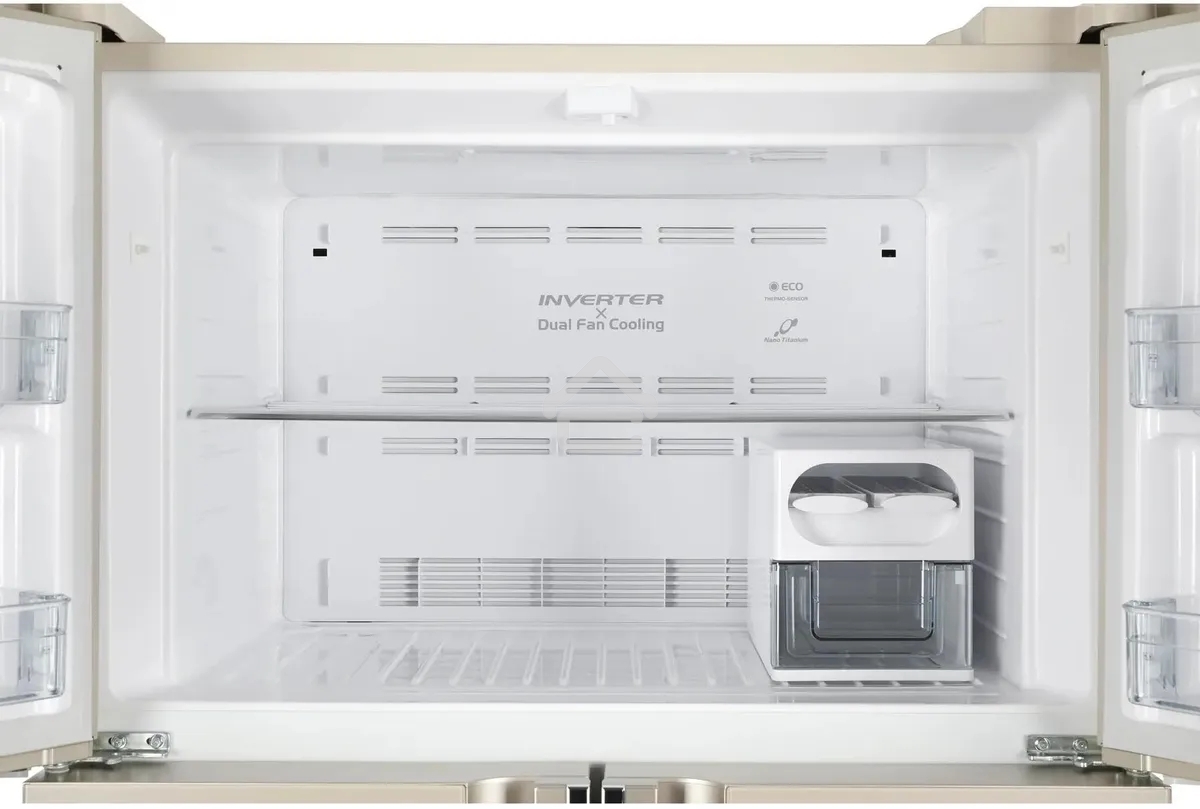 Холодильник Hitachi R-W660PUC7 GBE бежевый стекло двухкамерный инвертер 396/144л морозилка сверху, No Frost, Side by Side