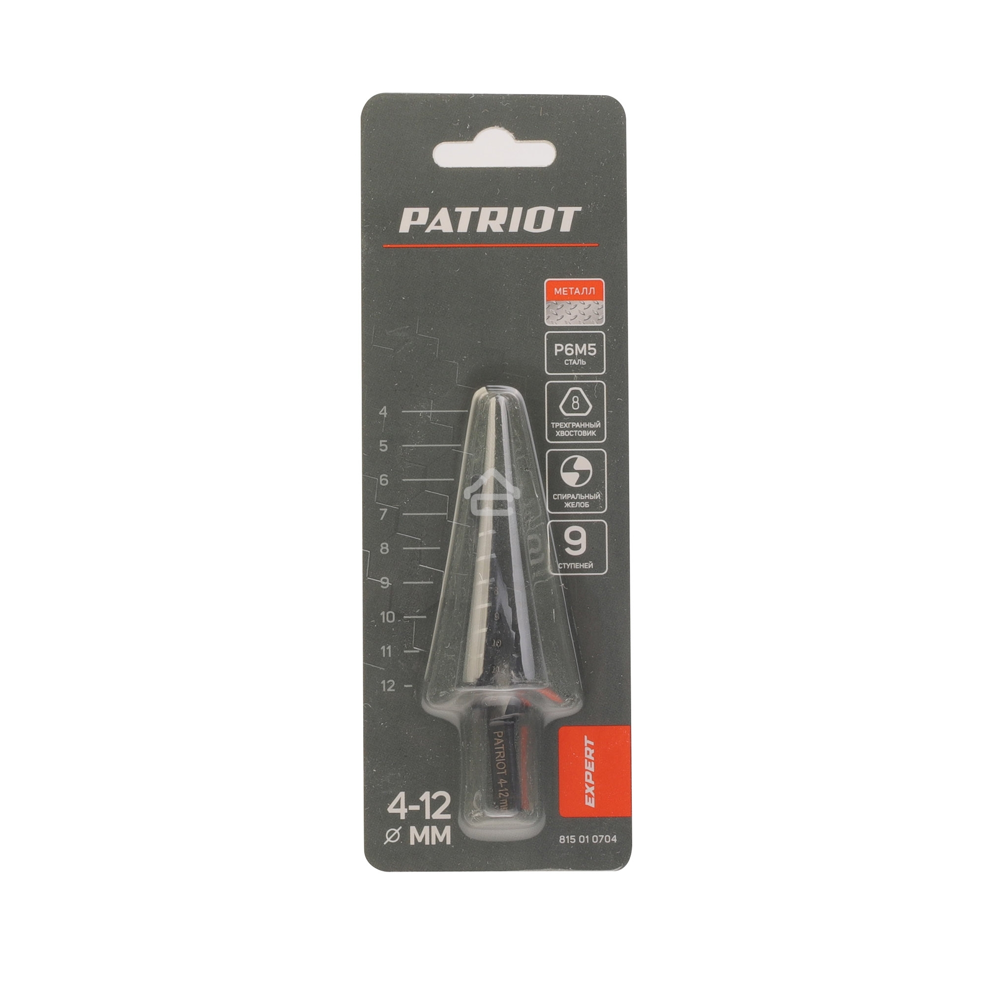 Сверло PATRIOT EXPERT по металлу ступенчатое 4-12 мм, Р6М5, упаковка блистер