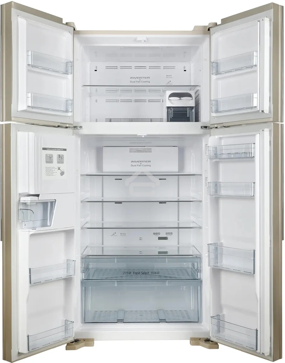 Холодильник Hitachi R-W660PUC7 GBE бежевый стекло двухкамерный инвертер 396/144л морозилка сверху, No Frost, Side by Side