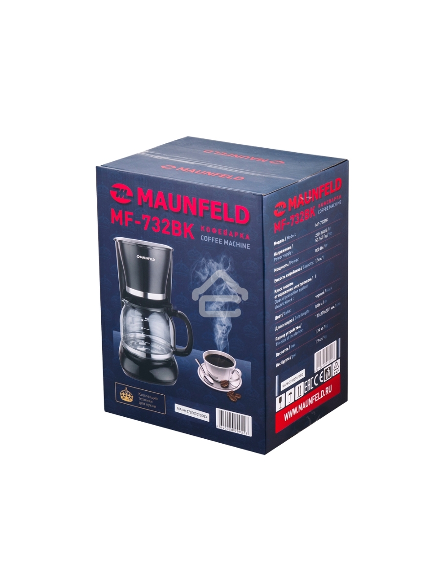 Кофеварка капельная Maunfeld MF-732BK чёрный, исп. кофе - молотый, 1,5 л, 1000 Вт