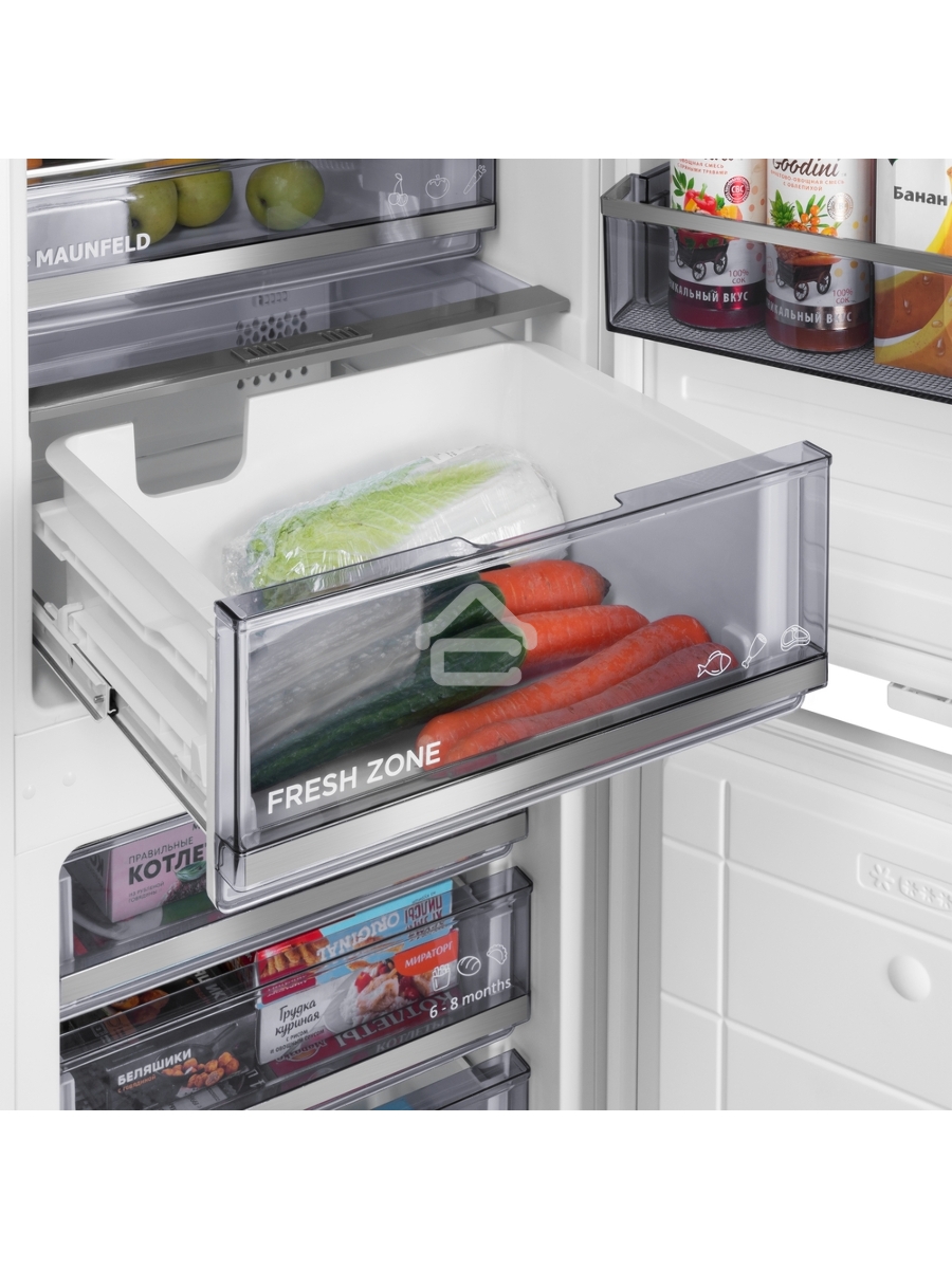 Встраиваемый холодильник Maunfeld MBF19354NFWGR LUX Inverter белый двухкамерный 209/64 л морозилка снизу, No Frost