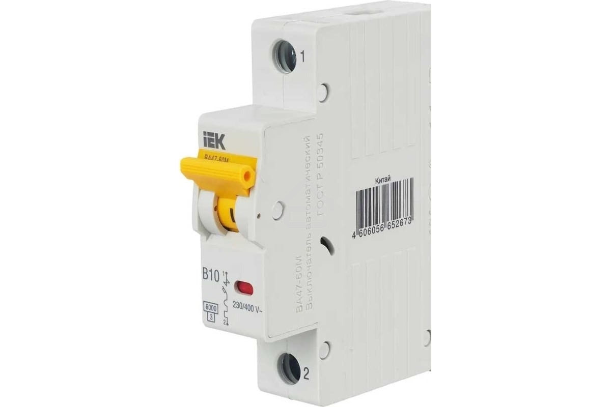 Выключатель автоматический IEK MVA31-1-010-B 10A тип B 6kA 1П 230В 1мод белый (упак.:1шт)