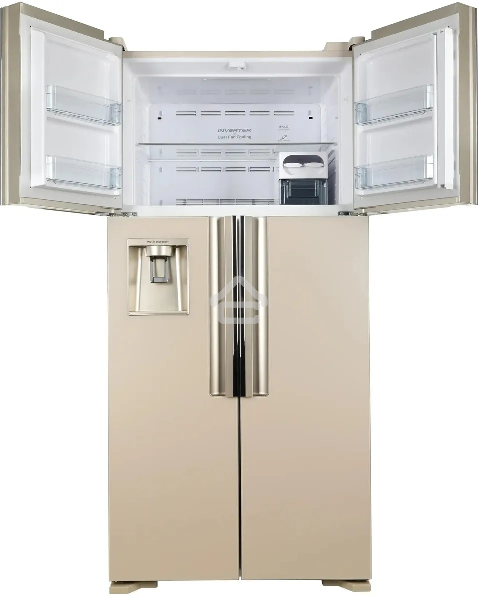 Холодильник Hitachi R-W660PUC7 GBE бежевый стекло двухкамерный инвертер 396/144л морозилка сверху, No Frost, Side by Side