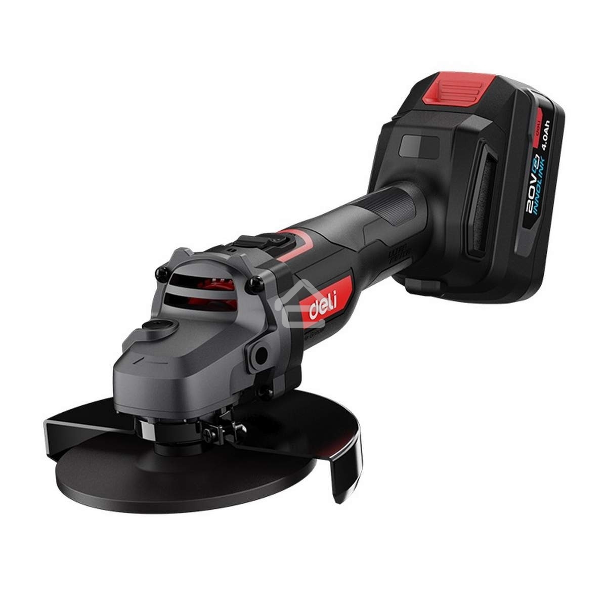 Угловая шлифовальная машина аккумуляторная Deli DE-JM20-2D4, (2АКБ*4А·ч + ЗУ, 20В, 125мм, М14, 3500/6000/10000об/мин, сумка)