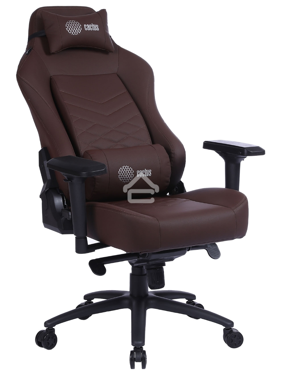 Кресло игровое Cactus CS-CHR-0112BR коричневый, сиденье коричневый, эко.кожа, с подголов. крестовина металл, пластик черный