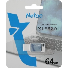 Флешка USB Netac UA31 NT03UA31N-064G-20BL), 64Gb, USB 2.0, R/W 110/45, синий/белый
