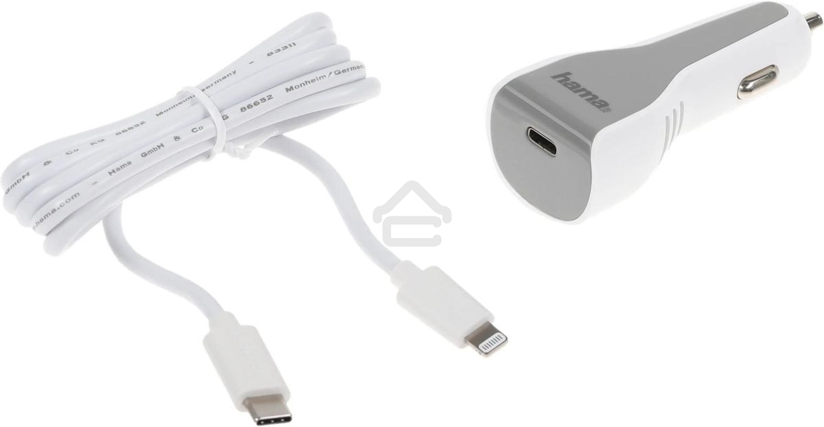 Комплект зарядное устройство Hama H-183317 3A PD для Apple кабель Apple Lightning/Type-C белый