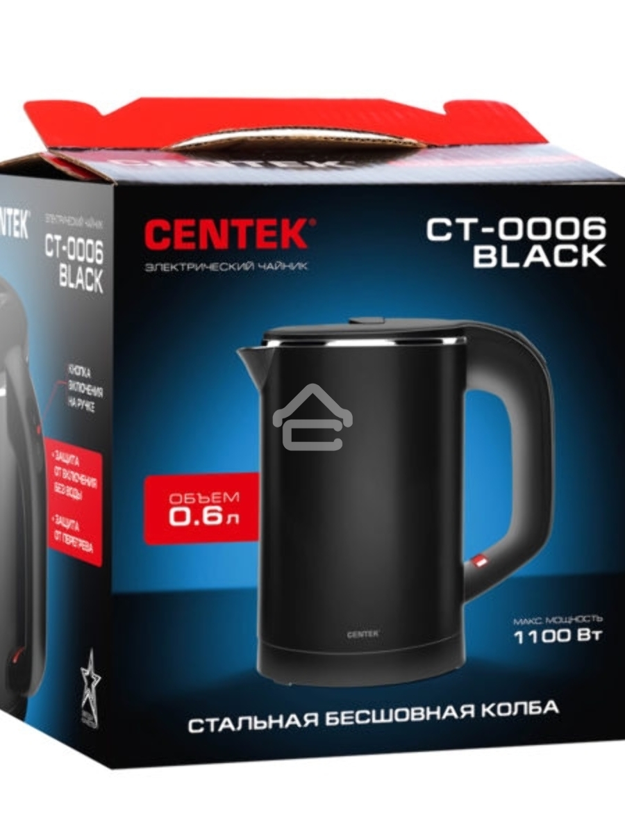 Чайник Centek CT-0006 черный, 1100 Вт, 0.6 л