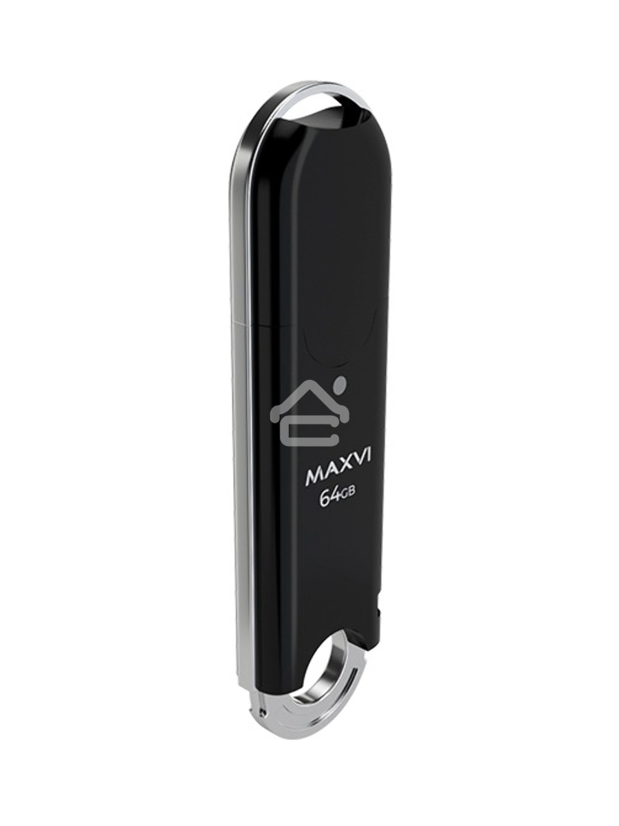 Флеш диск Maxvi P2 64GB USB 2.0 black, монолит с колпачком, ABS пластик
