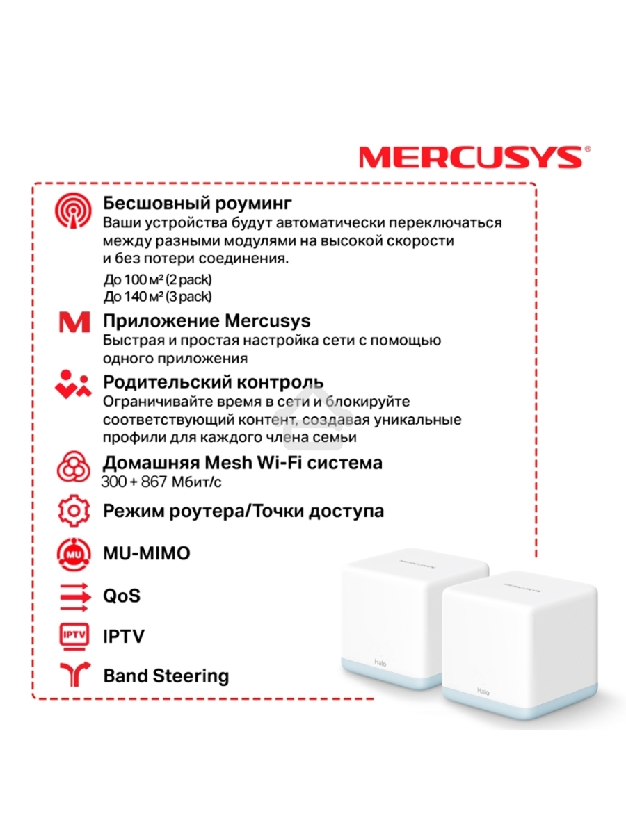 Система MESH AC1200 Whole Home Mesh Wi-Fi System, 2 Internal Antennas, 2 GB ports(WAN/LAN)
