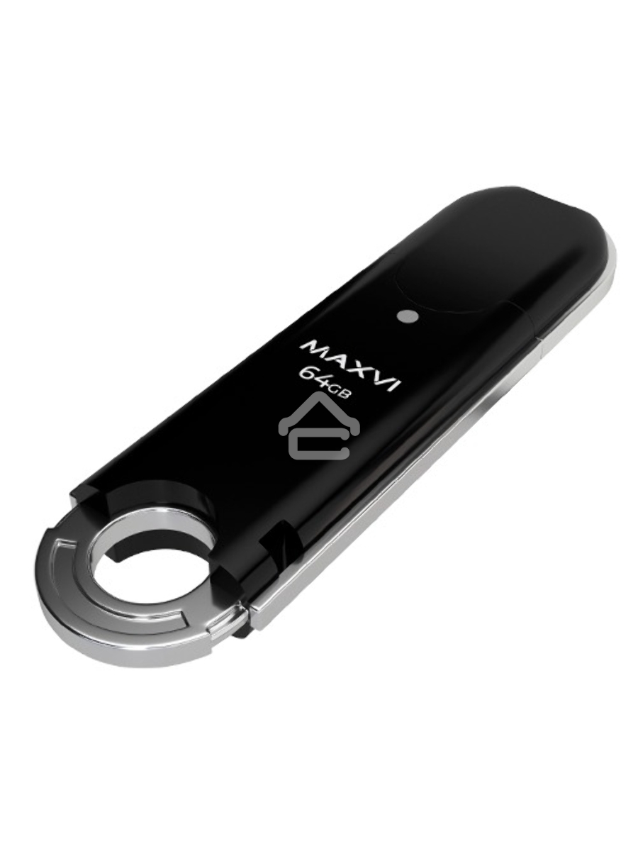 Флеш диск Maxvi P2 64GB USB 2.0 black, монолит с колпачком, ABS пластик