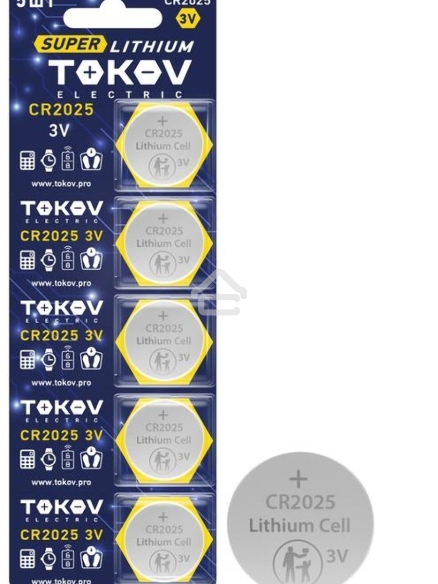 Элемент питания литиевый CR2025 таблетка (блистер 5шт) TOKOV ELECTRIC TKE-LI-CR2025/B5