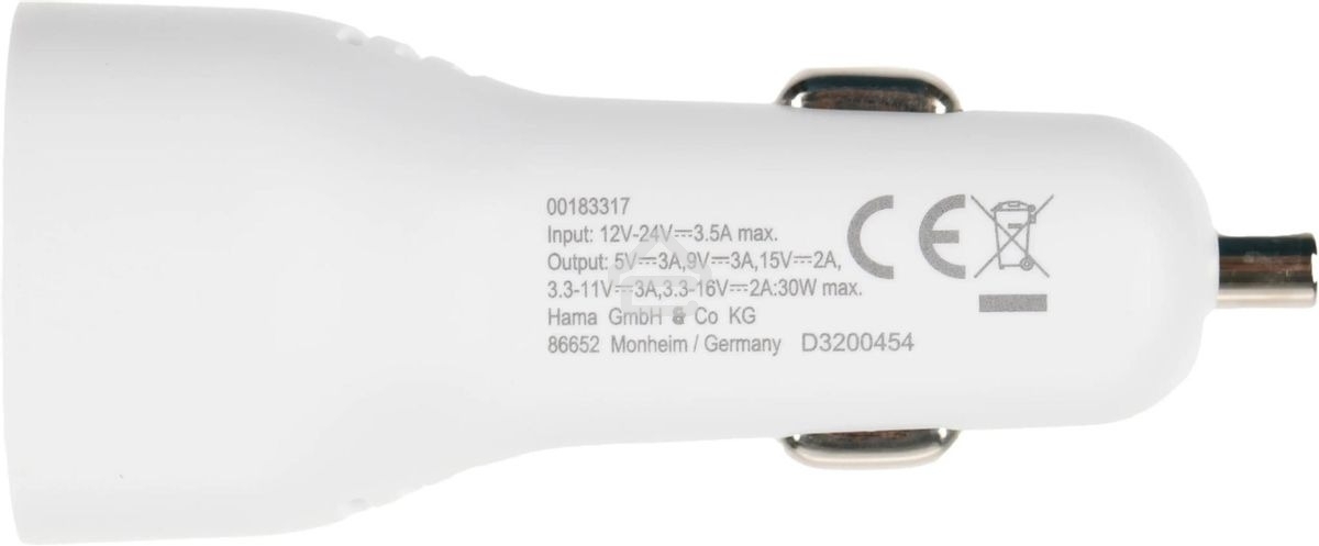 Комплект зарядное устройство Hama H-183317 3A PD для Apple кабель Apple Lightning/Type-C белый