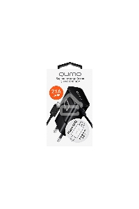 Сетевое зарядное устройство Qumo Energy (Charger 0024) 2.1A, встроенный кабель MicroUSB, черный